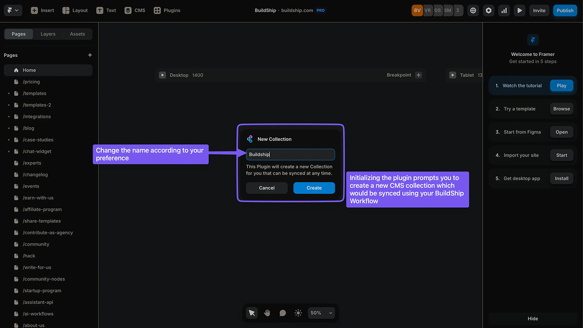 Connecting BuildShip Workflow Endpoint to Framer CMS