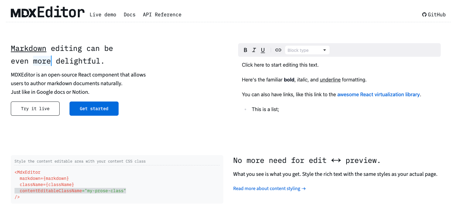 Rich Markdown Editor with Sandpack Integration