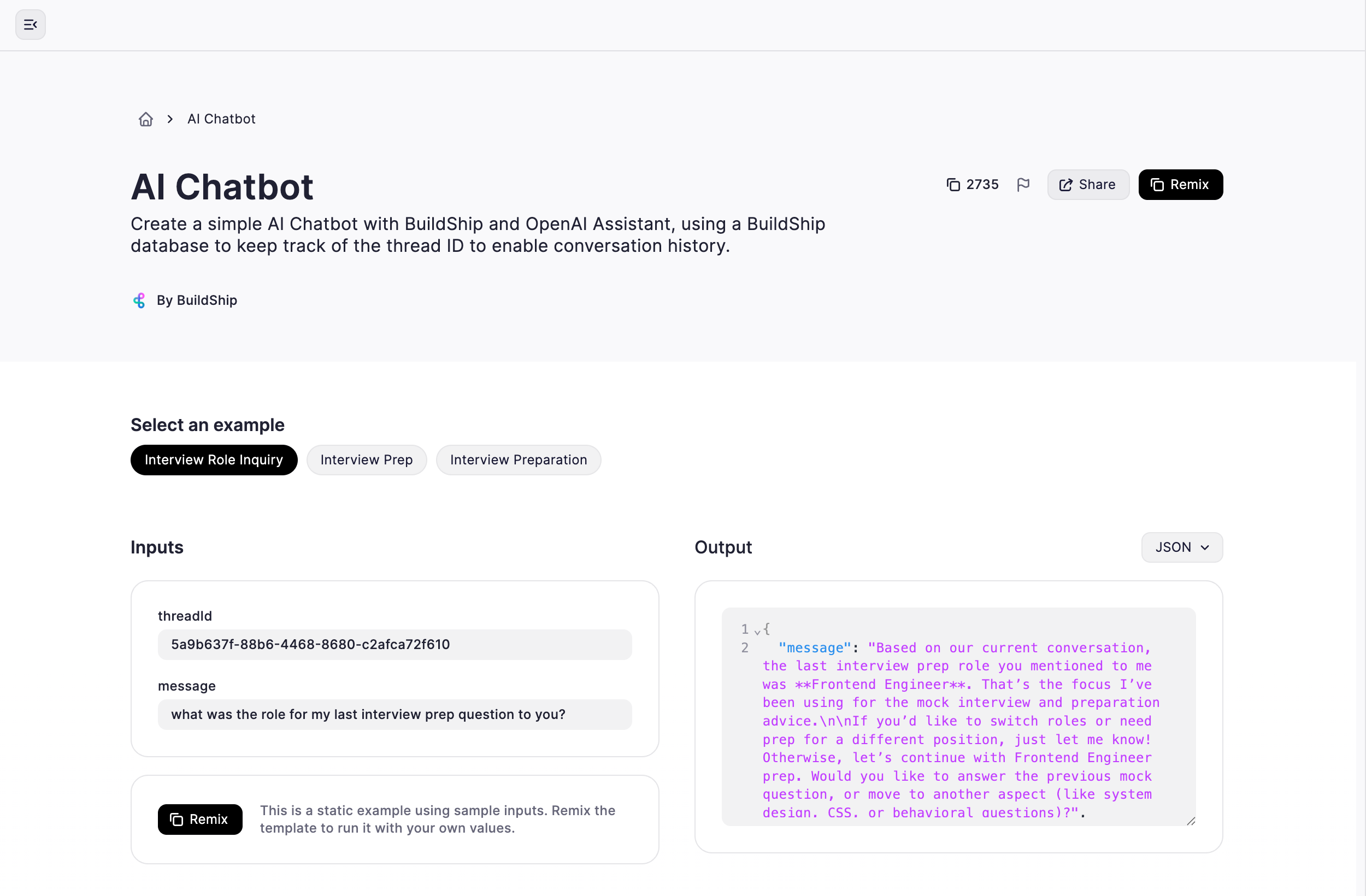 Template Details with Live Execution Examples