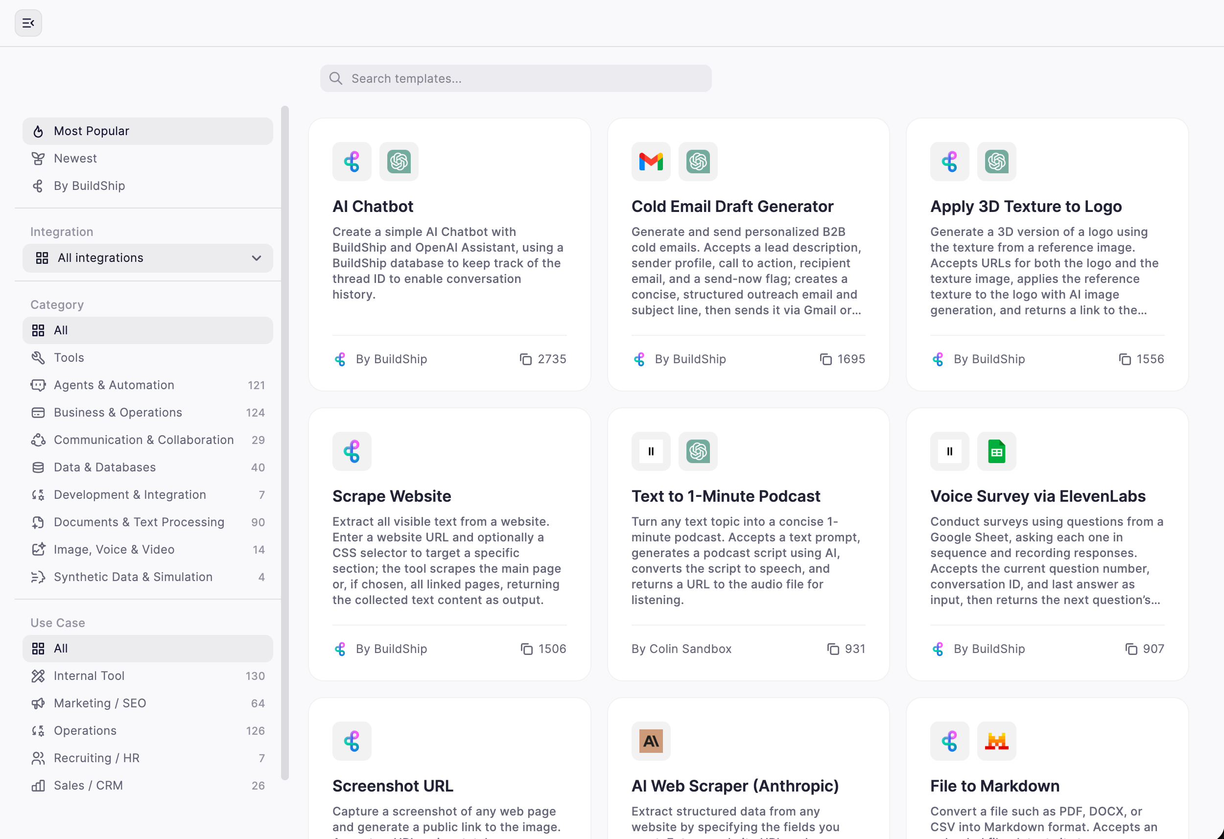 Template Explorer and Filterable Gallery